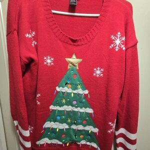 Hooked Up by IOT Red Christmas Tree Sweater